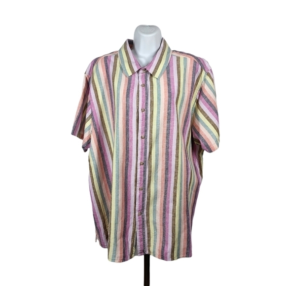 GOODFELLOW & CO STRIPED LINEN BLEND BLOUSE - Picture 1 of 9